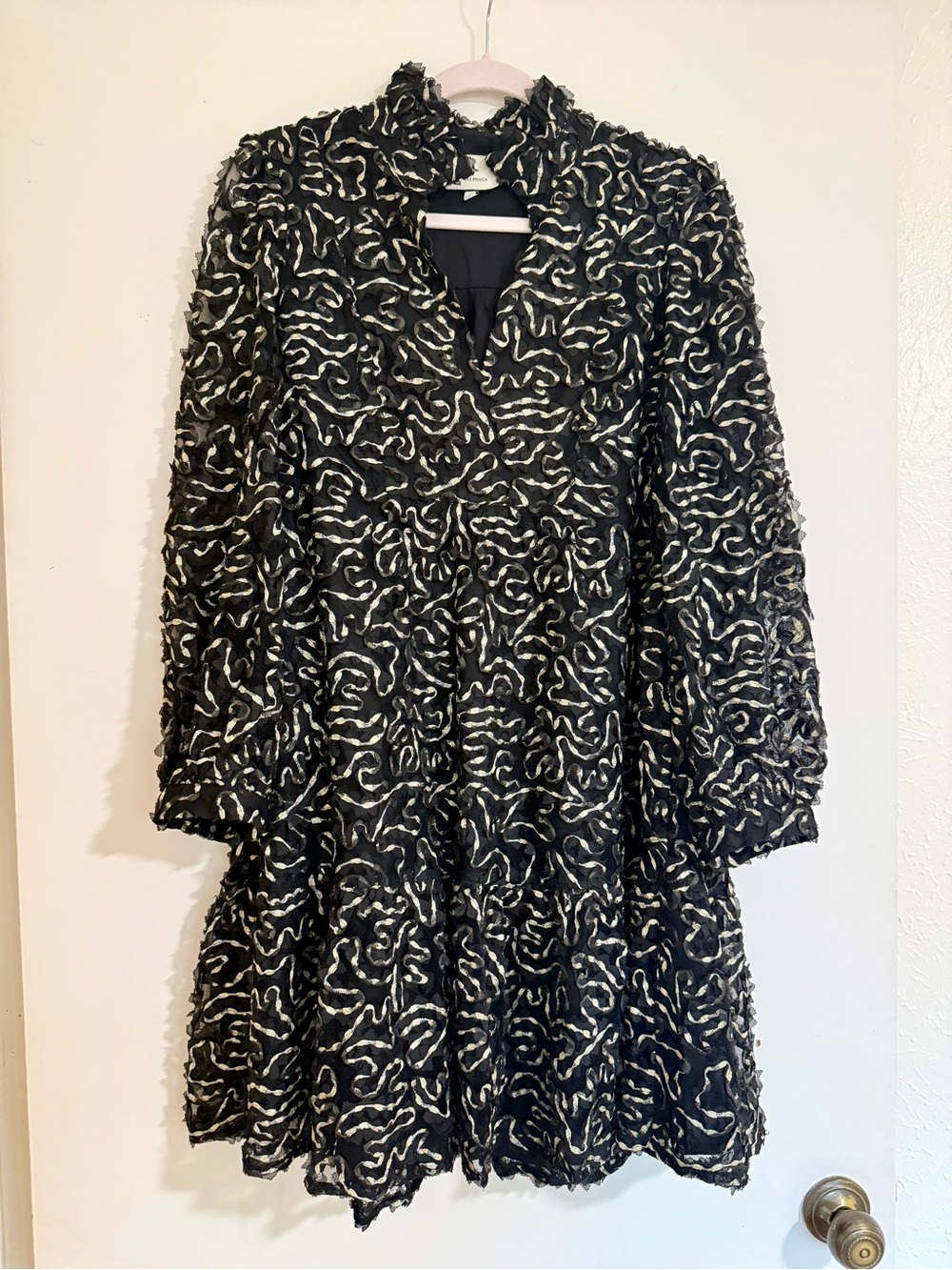 Tuckernuck Black & Gold Textured Tiered Long-Sleeve Dress